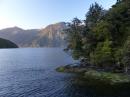 A cloudless morning in Doubtful Sound with a Fiordland crested pengiun on the island to the right, Nov 2015